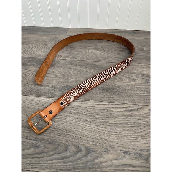 Vintage Made in Mexico Leather Belt 45" Brown Braided Embossed Leather Western - Picture 1 of 6